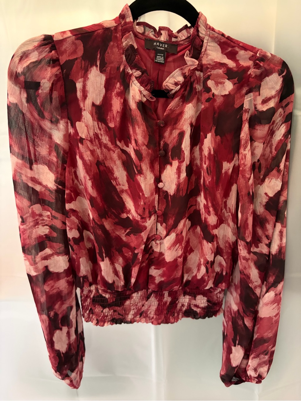 Have Red & Pink Painterly Sheer Button Blouse